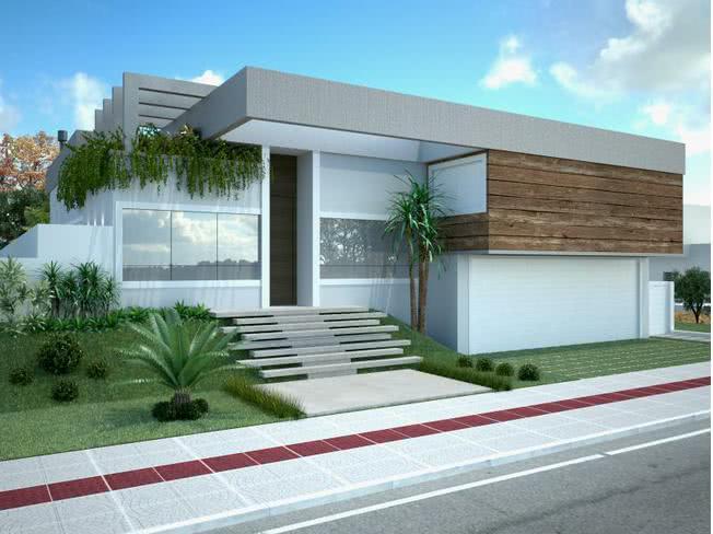 40 calçadas residenciais modernas modelos e fotos Garagem decoración piso