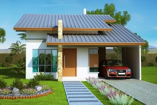 109 fachadas de casas simples e pequenas fotos lindas! Garagem decoración piso