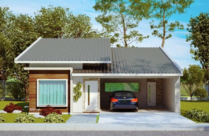109 fachadas de casas simples e pequenas fotos lindas! Garagem decoración piso