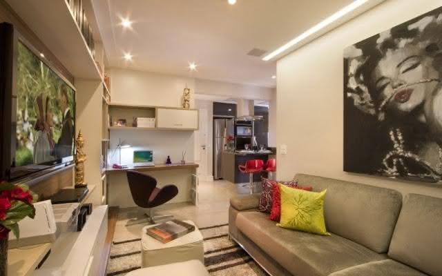 Imagem 72 – Sala de estar pequena com decoração em tons neutros Imagem Sala De Tv Pequena ~ Imagem 72 – Sala de estar pequena com decoração em tons neutros