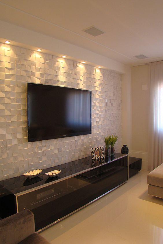 Decoracao Em Gesso Para Sala De Tv ~ Imagem 1 – Painel quadriculado com TV embutida Decoracao Em Gesso Para Sala De Tv ~ Imagem 1 – Painel quadriculado com TV embutida
