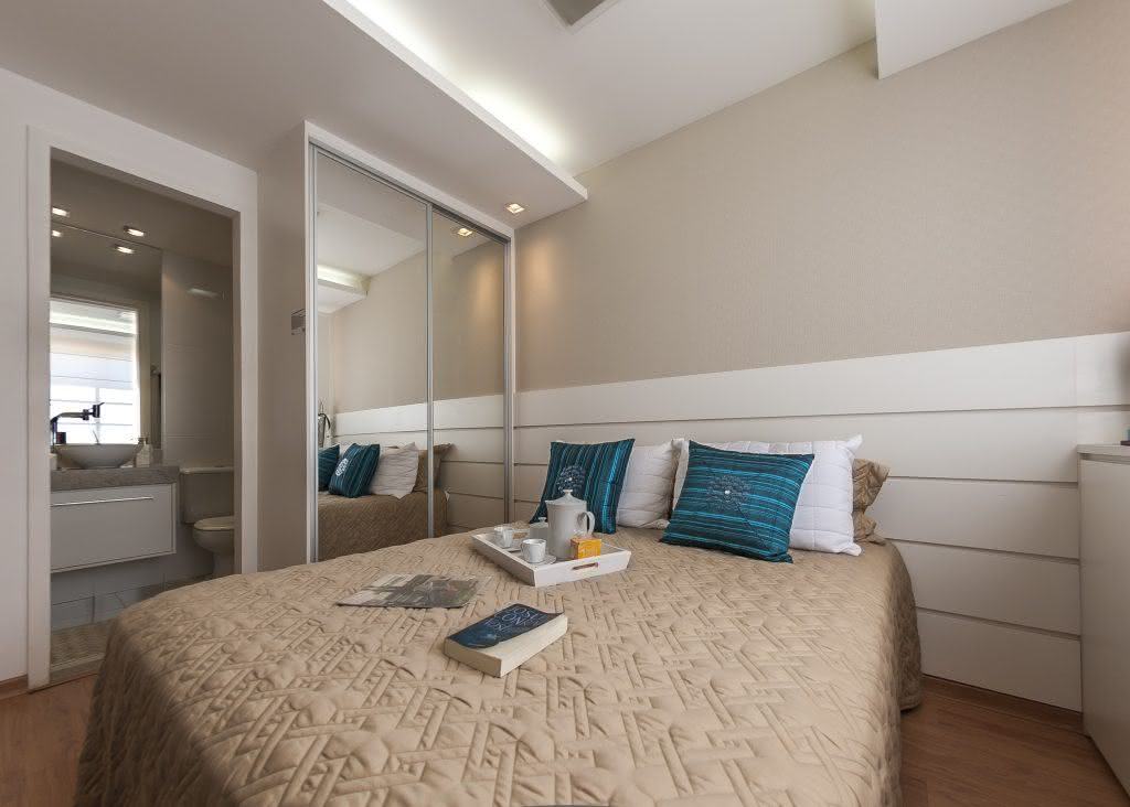Proposta de quarto de casal com armário pequeno