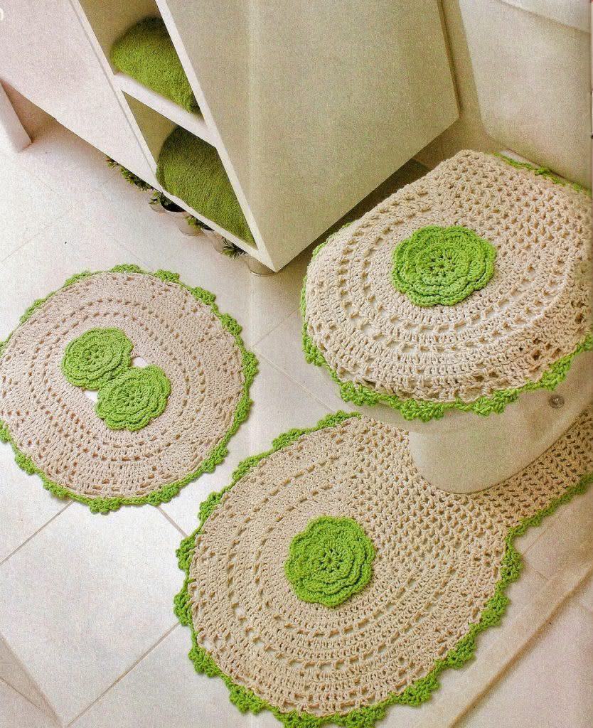 Conjunto clássico de tapete de crochê para banheiro