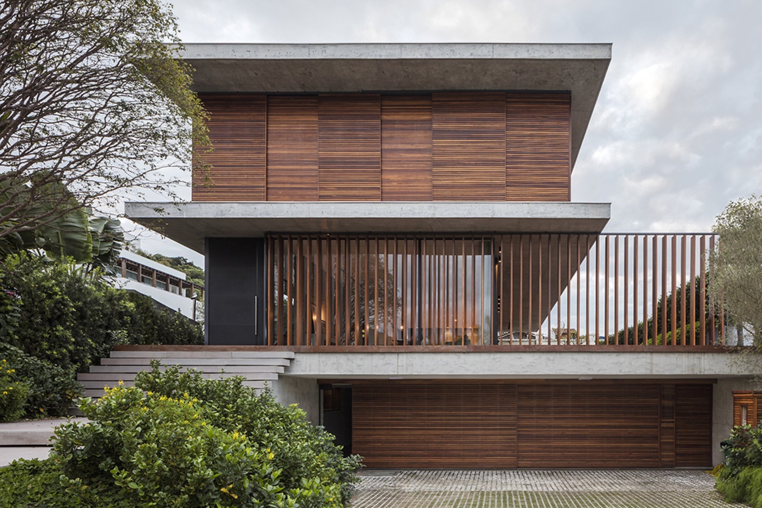 Beautiful house model with wood highlighted on the facade