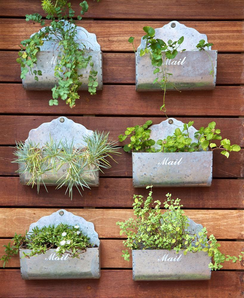Quer um jardim divertido? Utilize essas caixas de correio para montar um jardim/horta na parede.