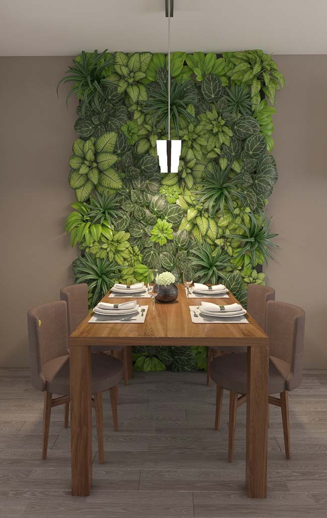 Bright green living table of chlorophytes for the dining room