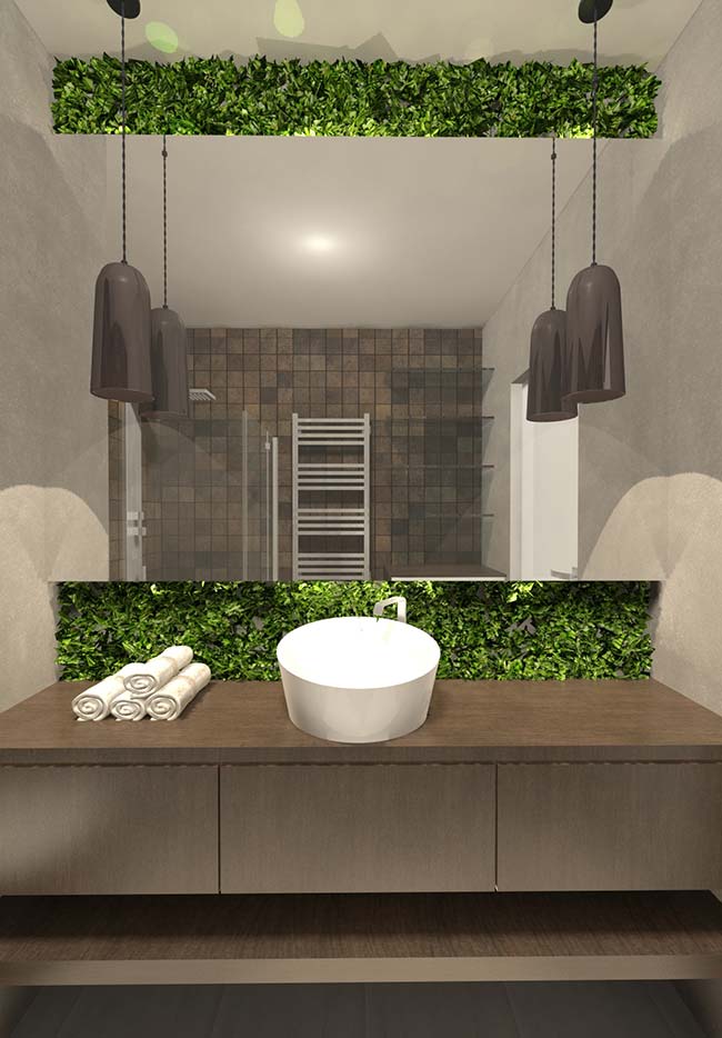 And in the bathroom, behind the mirror, here is a beautiful and original proposal of vertical garden