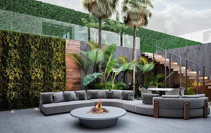 Sophisticated outdoor area bet on green walls to make it cozy and comfortable