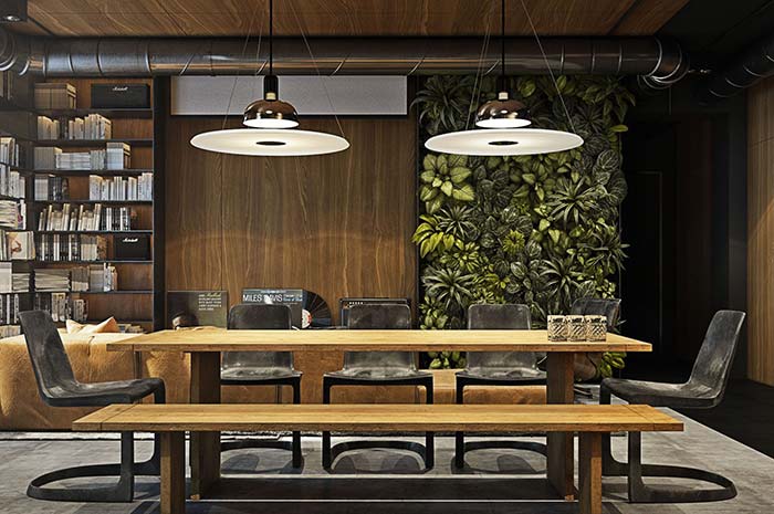 Decorated meeting room with vertical garden