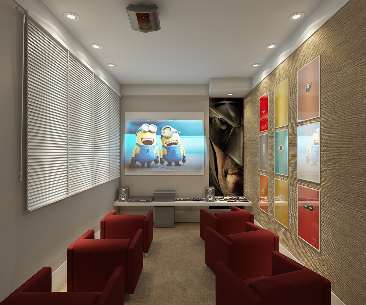 Área de lazer com sala de cinema pequena