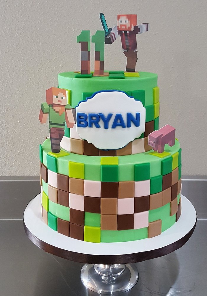 bolo do Minecraft com efeito tijolinho 