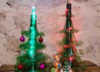 Árvore de Natal de garrafa PET: 45 ideias com passo a passo