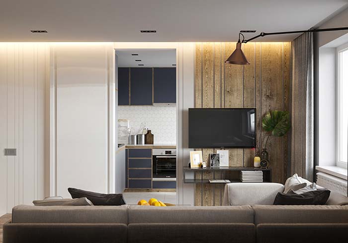 Luminária com design diferenciado complementa a decoração moderna da casa.
