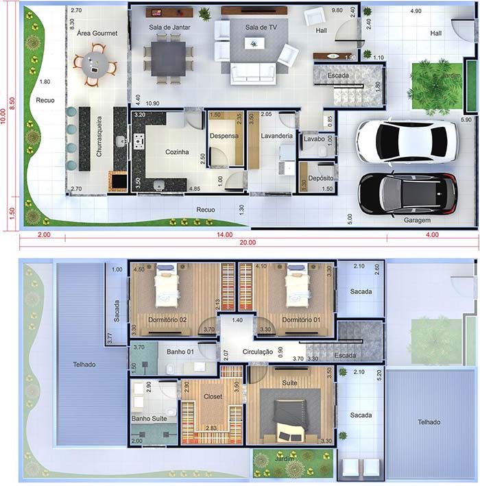 Duplex Plantas De Casas 2 Andares 3 Quartos