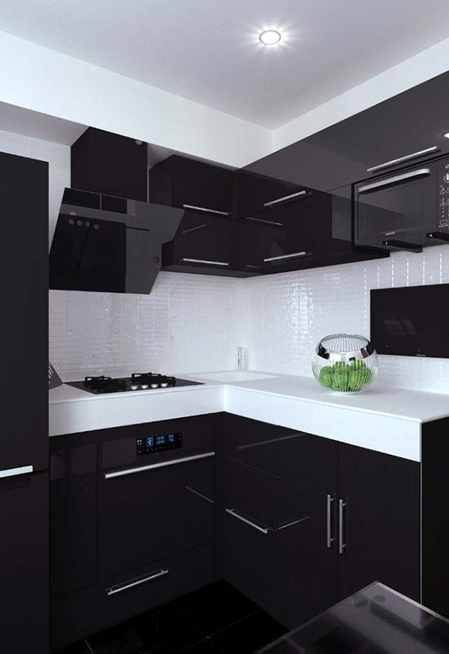 Cozinha preta e branca