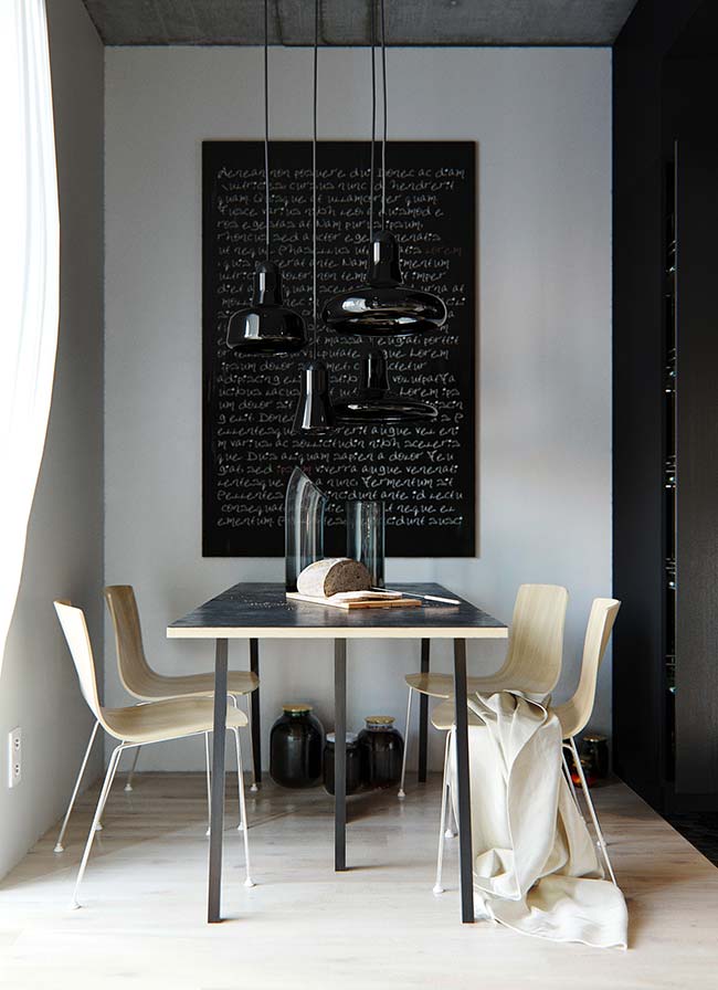 Sala de jantar com mesa na parede