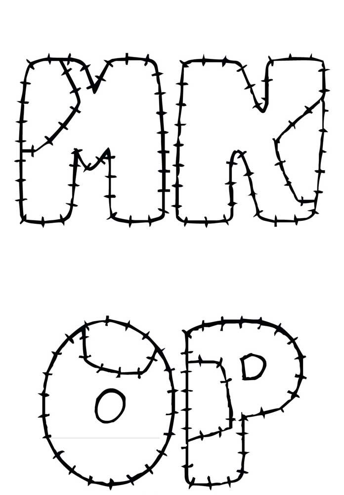 Molde de letras para patchwork com marcação da costura e emendas – MNOP