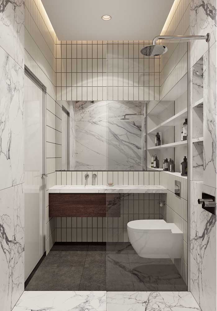 If the idea is to have a luxury bathroom, marble cannot be left out.  Even if it's just the marbled effect