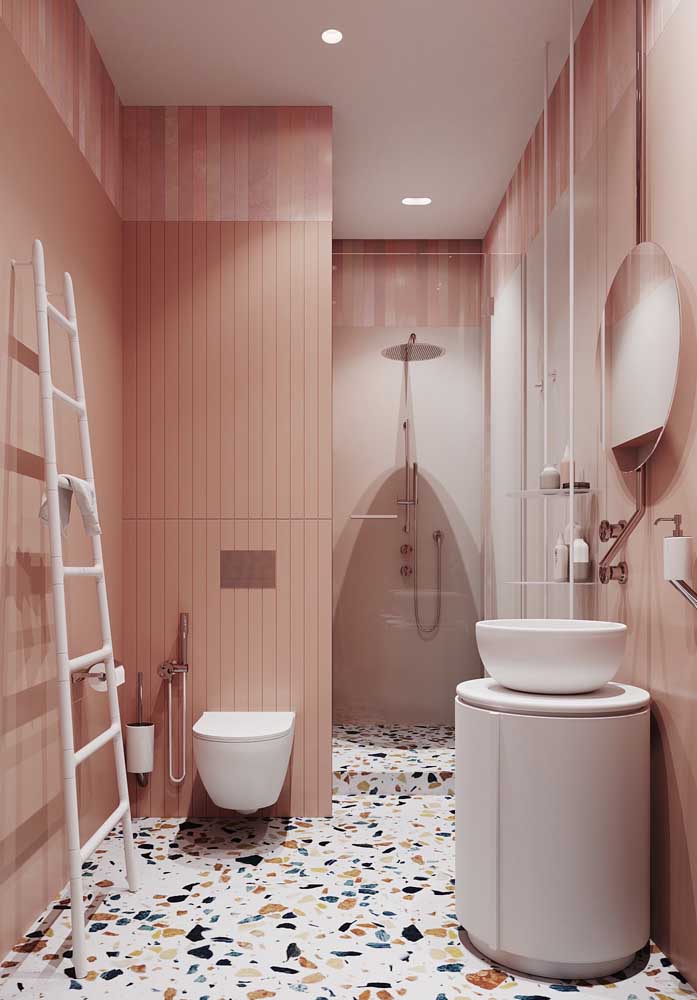 Luxury bathroom all pink with emphasis on the granilite floor, bringing a touch of relaxation to the environment 