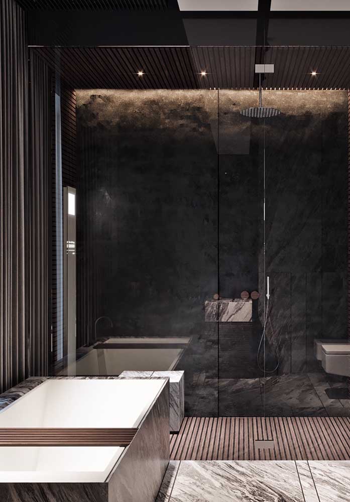 Black: the color of elegance.  For a luxury bathroom there could be no better choice