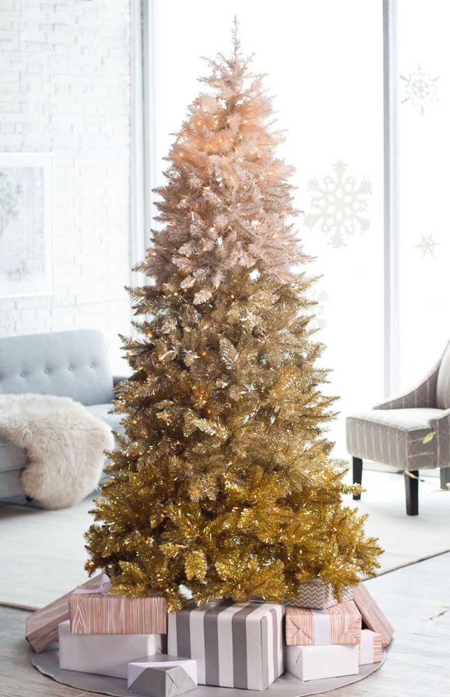 Árvore de Natal Decorada Dourada e Branco c/ Anja Branca 86cm