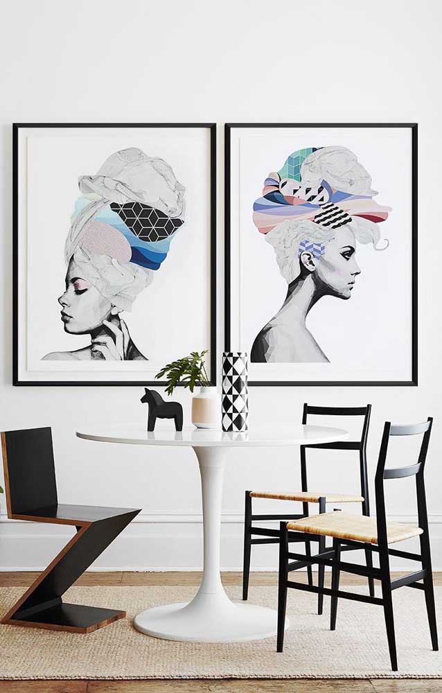 Proporção e simetria para a dupla de quadros Tumblr da sala de jantar; uma combinação perfeita para a decor contemporânea 