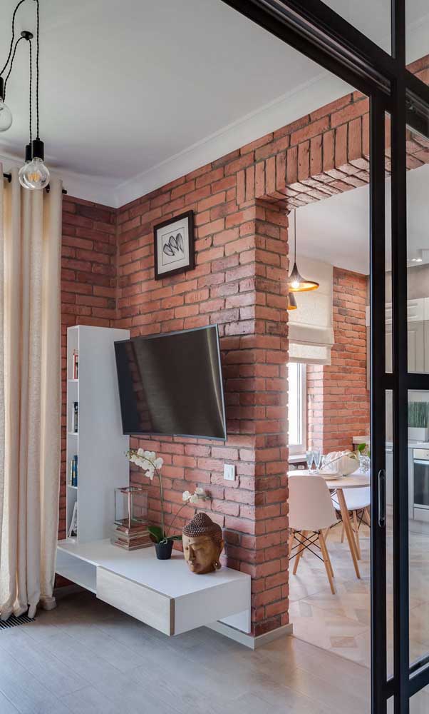 Brick wall to give that rustic touch in the small room