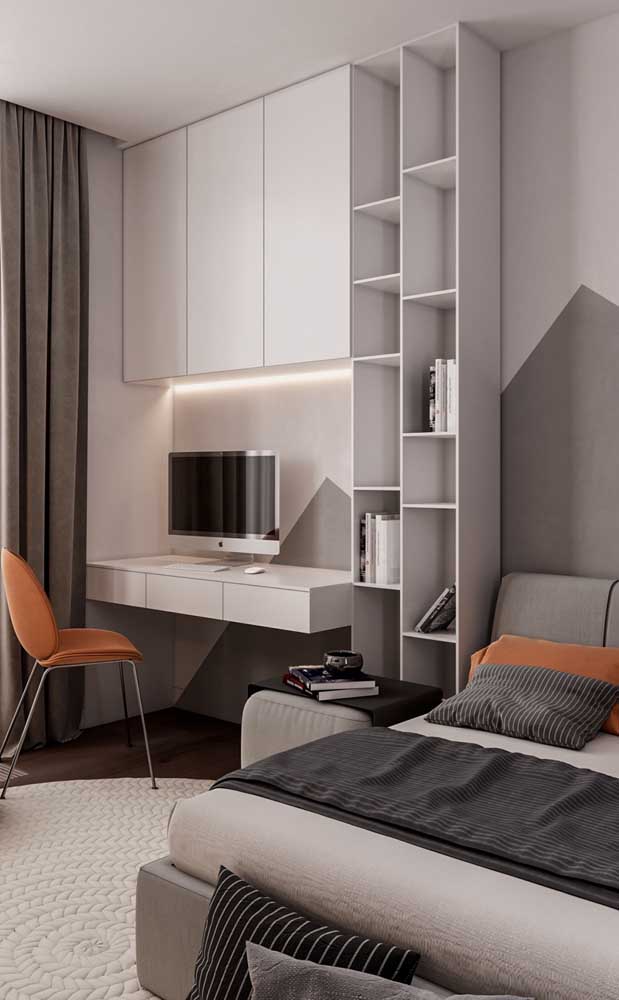 For this single room the color palette chosen was white, gray, black and orange.