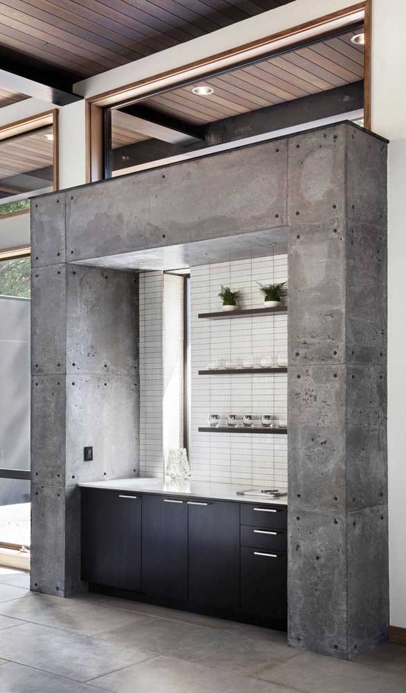 Large home bar mounted inside the apparent concrete structure