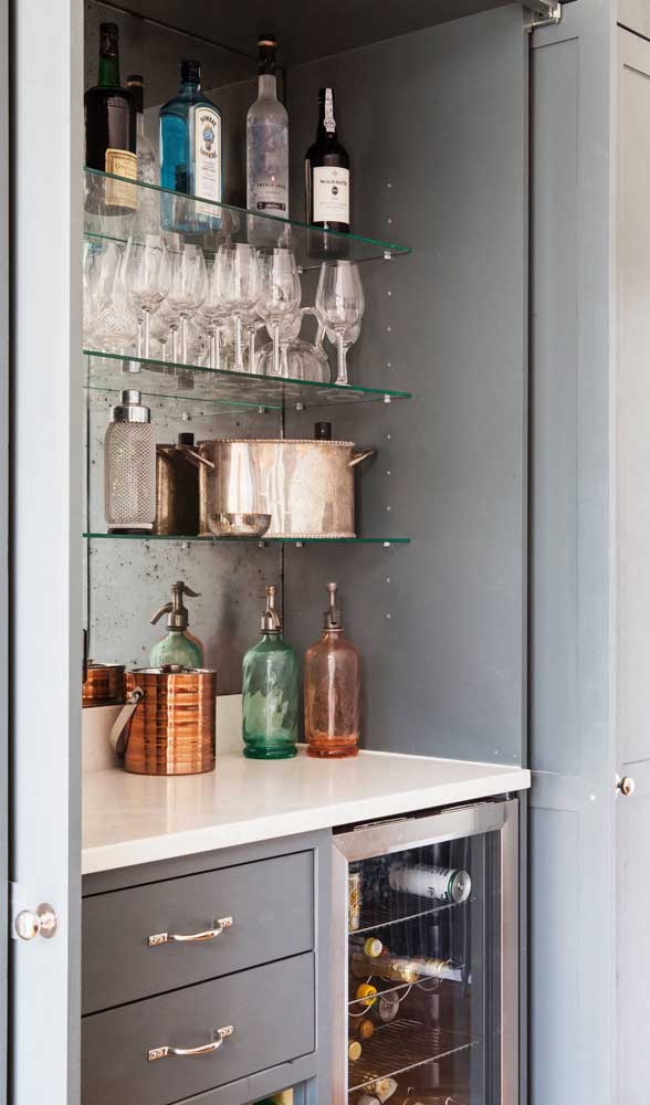 Home bar with glass shelves