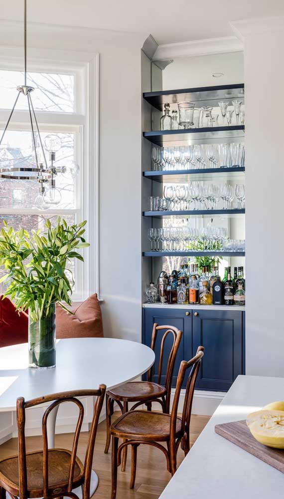 Home bar built into the dining room wall