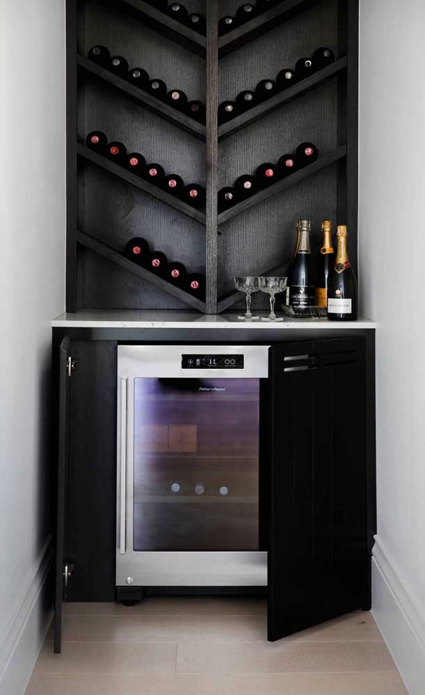 Home bar with special shelves for storing wine bottles