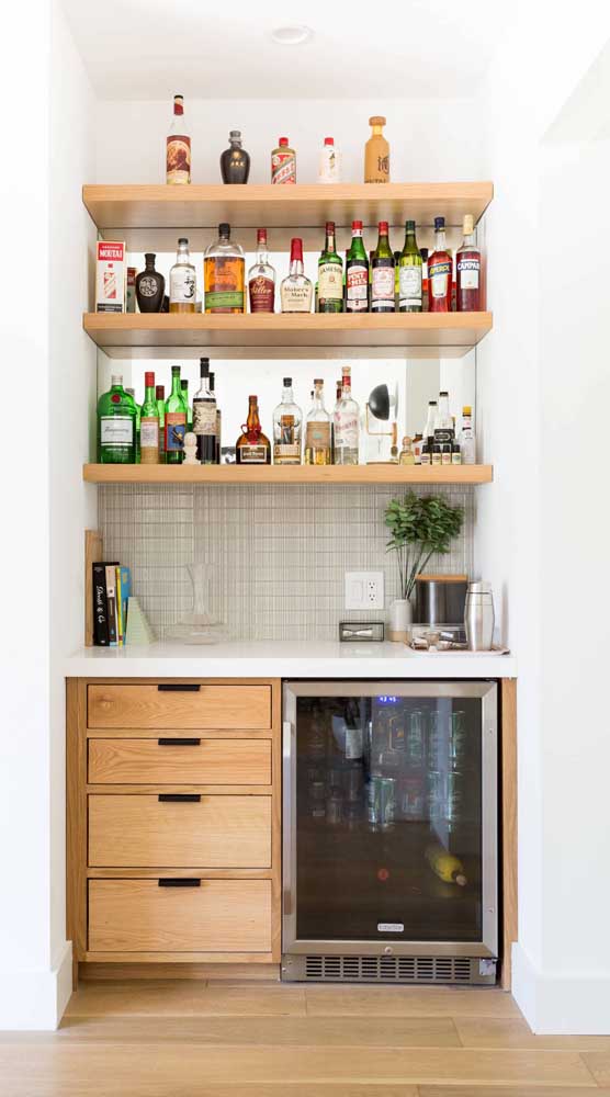 Shelves are great companions for a home bar.  When in doubt, bet on them