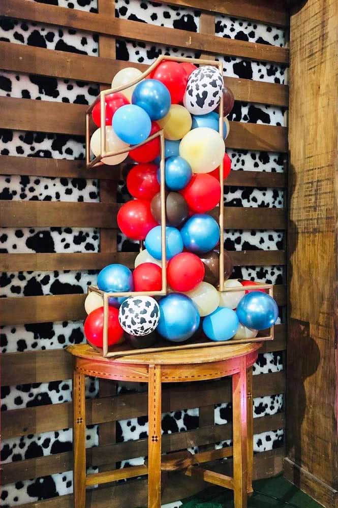 Molde metálico em formato de número para encher de balões coloridos.