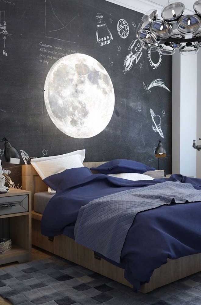 Decoração de quarto de adolescente masculino para um jovem apaixonado pelo espaço