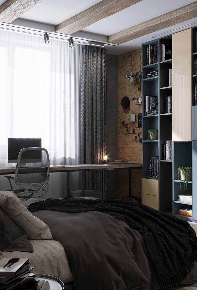 Preto, cinza e amadeirado: as cores preferidas para quarto de adolescente masculino