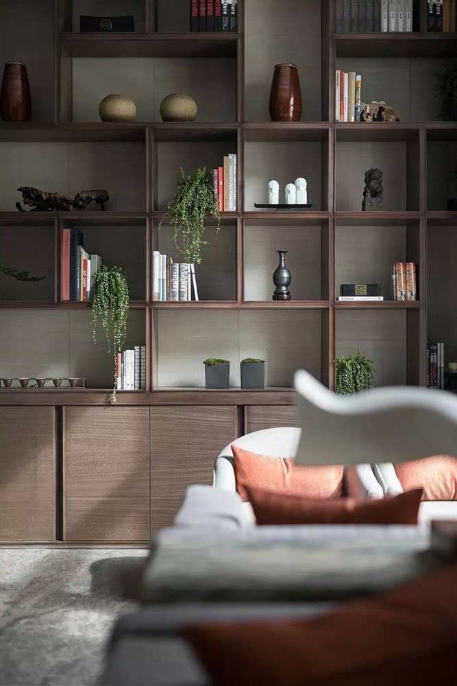 Composição de nichos formando uma estante clássica na sala de estar