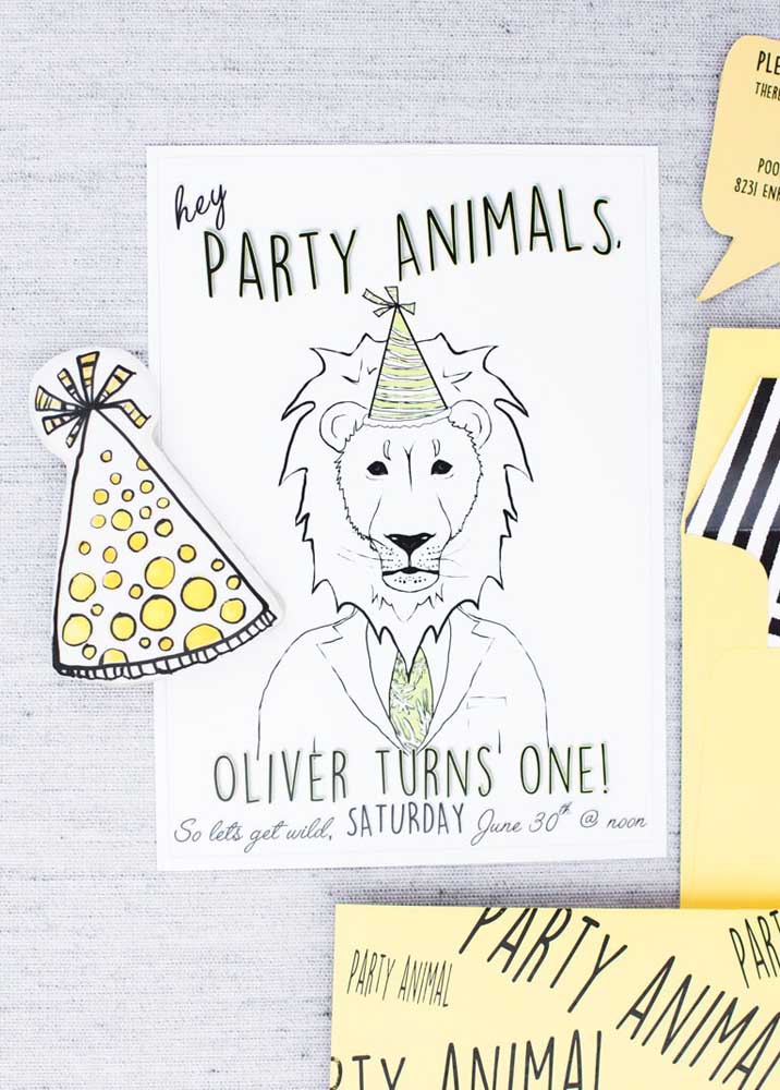 Convite de aniversário infantil com tema de animais