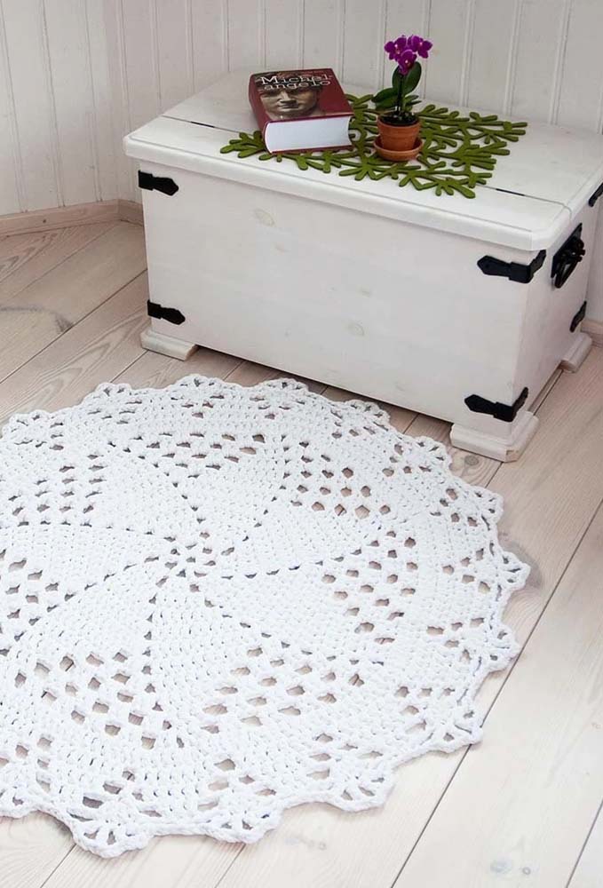 Tapete de crochê estrela branco clássico para uma decoração linda de viver!