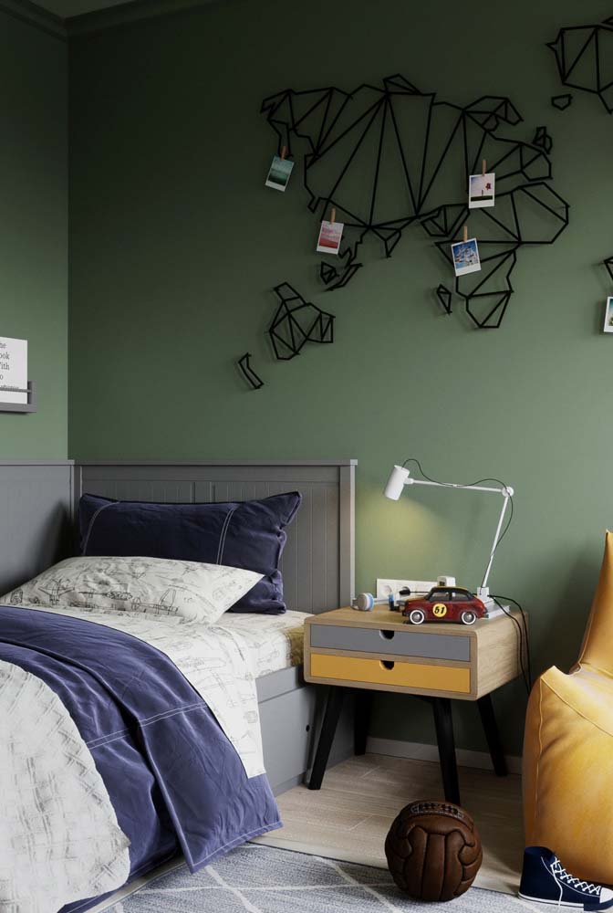 E o que acha de uma parede verde musgo para o quarto masculino?