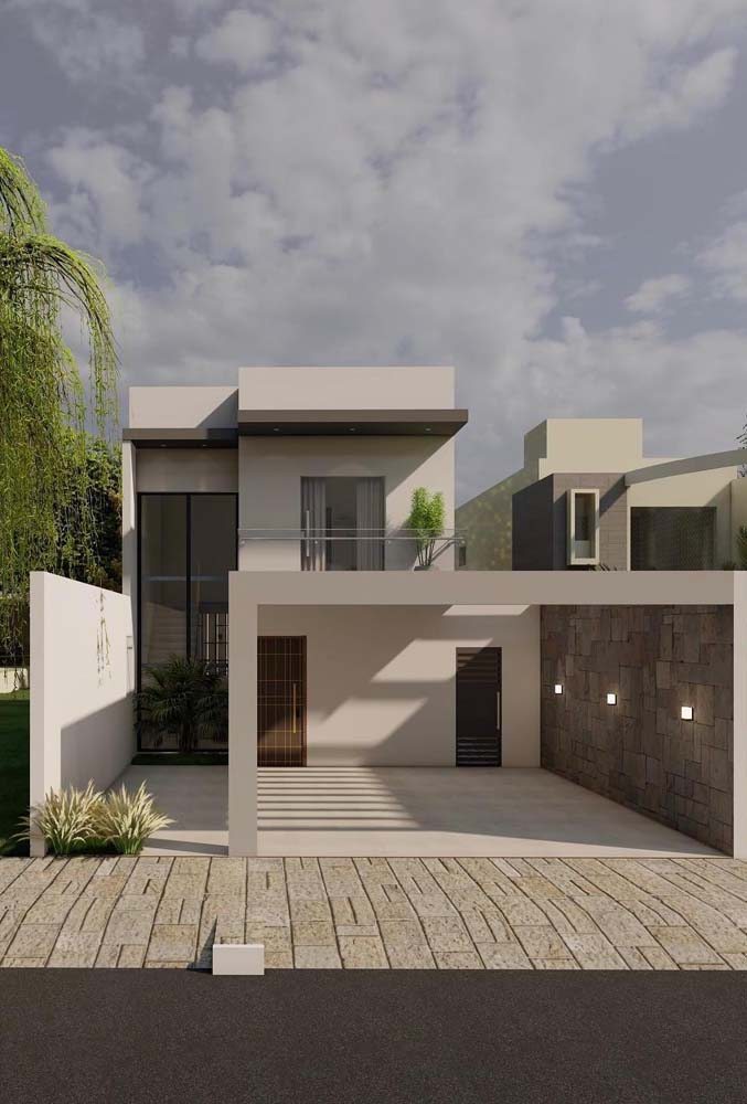 Para uma fachada de casa simples e moderna invista em cores neutras e claras