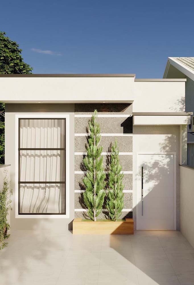 Janelas e portas em formatos diferentes são uma maneira criativa de pensar a fachada de casa simples